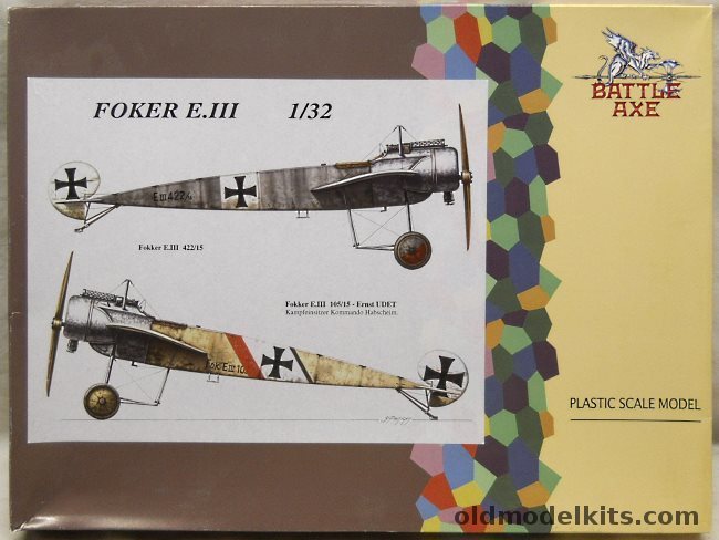 Battle Axe 1/32 Fokker E-III Eindecker - 422/15 or Ernst Udet 105/15 of Kampfeinsitzer Kommand Habscheim - (EIII), 32BA02 plastic model kit